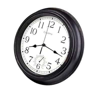 Outdoor Clock Waterproof with Thermometer, Retro Wall Clocks Vintage for Garden Patio Pool Bathroom Decor,12 Inch/30cm Bronze,Indoor/Outdoor