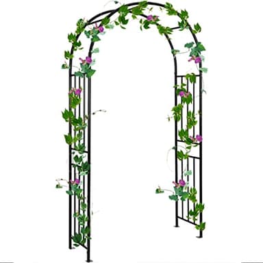 GiantexUK Metal Garden Arch, Heavy Duty Trellis Pergola Arbour with 4 Ground Stakes, Roses Climbing Plants Support Archway for Lawn Patio Wedding Ceremony (121x44x218cm, Straight Patterns)