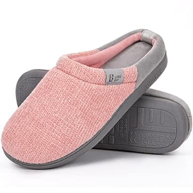 LongBay Ladies' Chenille Knit Slippers Comfort Memory foam Slip on House Shoes(5-6UK,Pink)