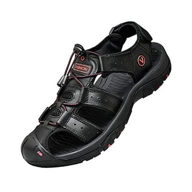 Sports Outdoor Sandals Summer Men's Beach Shoes Closed-Toe Shoes Leather Casual Trekking Walking Hiking Touch Close Strap Sandals for Men Black UK10