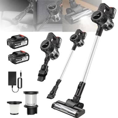 6 IN 1 Cordless Vacuum Cleaner, 550W 45KPA Cordless Stick Vacuum with 2 Batteries, LED Display, Self-Standing Vacuum, Lightweight Vacuums Handheld Bagless Vacuum Cleaners for Pet Hair/Carpets/Floors