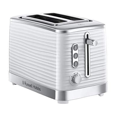 Russell Hobbs Inspire 2 Slice Toaster (Extra wide slots, High lift feature, 6 Browning levels, Frozen/Cancel/Reheat function with Blue LED illumination, 1050W, White textured high gloss) 24370