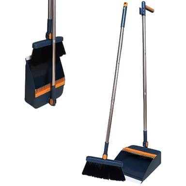 MTCIKNXA long handle dustpan and brush set, windproof vertical extension pole handle rotatable broom set dustpan set (blue)