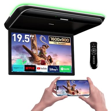 XTRONS Android Car Overhead Player 19.5 Inch Octa Core Car Roof Mount Monitor Wide IPS Screen 8K Video Built-in Stereo Speakers Flip Down Overhead Car Monitor Support 4G WiFi HDMI Input USB RCA Input