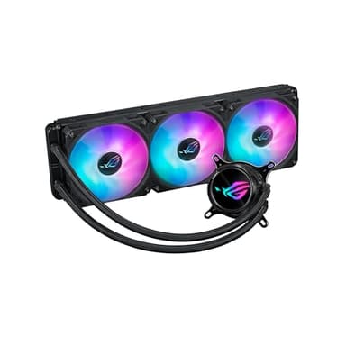 ASUS ROG Strix LC III 360 ARGB all-in-one CPU liquid cooler with 360° rotatable water block, 7th gen V2 Asetek pump, Premium ROG ARGB fans, and 10+ custom Aura lighting effects.
