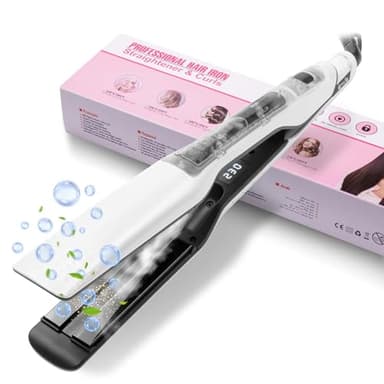 UKLISS Steam Hair Straightener, Salon Hair Care Effect for Women, Professional Hair Straighteners with LCD Display & Safty Lock, 40MM Wide Plate Flat