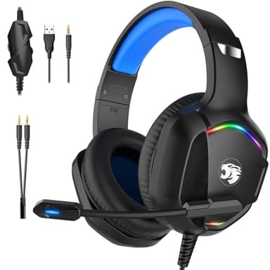 IMYB A36 Gaming Headset with Microphone for Pc, Xbox One Series X/s, Ps4, Ps5, Switch, Stereo Wired Noise Cancelling Over-Ear Headphones with Mic for Computer, Laptop, Mac, Nintendo, Gamer (Blue)