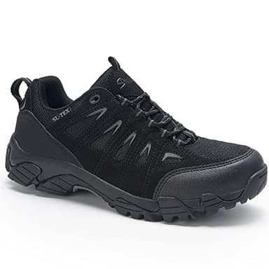 SHULOOK Walking Shoes Mens Waterproof Hiking Shoes Non Slip Lightweight Trekking Hiking Boots Comfortable Outdoor Trainers (Black/Grey, Numeric_12)