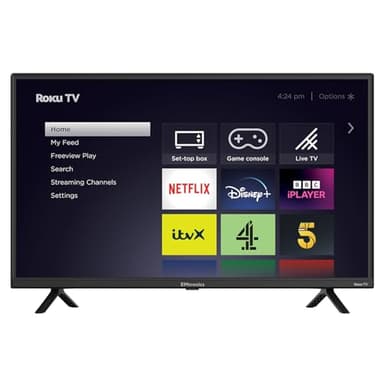 EMtronics EM32ROK Roku TV 32" Inch HD Ready 720p Smart with Netflix, Disney+, BBC, Freeview Play, Dolby Audio, Mobile Control and 3 x HDMI, USB - Black (2024 Model)