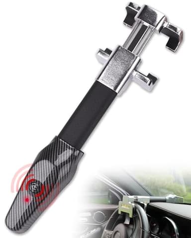 Tevlaphee Steering Wheel Lock With Alarm, 120dB, Steering Lock, Wheel Lock, Crook Locks for Cars, Car Lock Anti-Theft Device, Heavy Duty, Adjustable, Universal Fit