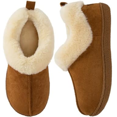 HomeTop Women's Closed back Slippers Faux Wool Warm Non Slip Outdoor Indoor House Shoes with Fuzzy Collar Chestnut, 5-6 UK