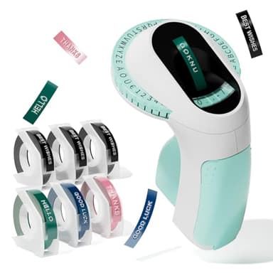 Embossing Label Maker, E975 Embossed Label Maker, Embosser Label Makers with 6 Label Tapes 3/8"(9mm),3D Label Printer Machine Handheld,Old Style Embossing Labeller for Home Gift and DIY-Green