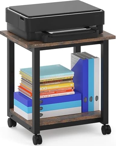 AKOZLIN Printer Stand 2 Tiers Mobile Printer Cart with Wheels Rolling Printer Holder for Desk Shelf Organizer for Printer Scanner Fax Machine Office Home Rustic Brown 16.5"×12.9"×14.5"