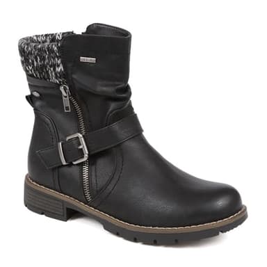 Pavers Women's Casual Biker Boots in Black with Faux Fur Trim - Ladies Stylish Shoes with Buckle Detail - Faux Leather Footwear - Size UK 7 / EU 40