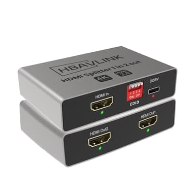 HBAVLINK HDMI Splitter 1 in 2 Out 4K 60Hz - EDID Clone, HDCP2.2, HDR, Dolby Atmos, Dolby Vision - Compatible with Firestick 4k Max, PS3/PS5 & Elgato HD60s/x/Pro, Apple TV 4K, Retrotink, Roku Stick