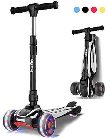 LOL-FUN 3 Wheel Toddler Scooter for Kids Ages 3-8 Years Old Boy Girl, Foldable Kids Scooter with 4 Adjustable Height, Extra-Wide Childrens Kick Scooter with Lean-to-Steer and LED Flashing Wheels