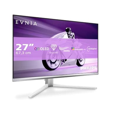 PHILIPS Evnia 27M2N8500-27 Inch OLED QHD gaming monitor, 360 Hz, 0.03 ms, HDR400, Ambiglow, FreeSync. Prem., G-Sync comp. (2560x1440, 2X HDMI 2.1, 1x DP 1.4, USB Hub) White