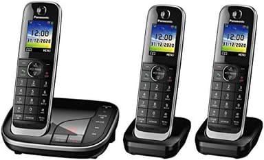 Panasonic KX-TGJ323EB Landline Phone Cordless, House phones, Nuisance Call Blocker, Answer machine, Colour Display, Triple Handset - Black