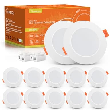 Tomosu LED Recessed Ceiling Lights Cool White 6000K 5W 450LM, AC 220-240V, Cut Ø75-90mm, Ultra Slim 24mm Downlights for Bathroom, Non Dimmable, 10 Pack
