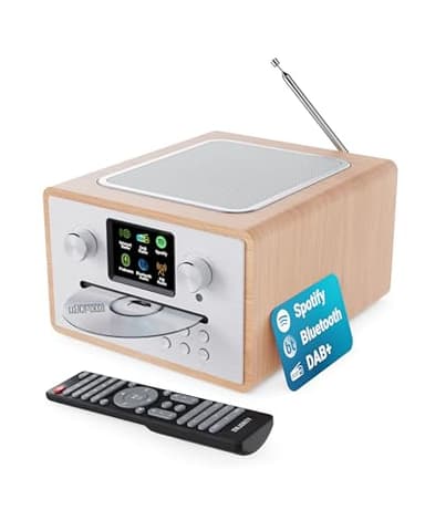 Internet Radio CD Player and DAB+ | Bluetooth, Spotify Connect, Podcasts | FM Radio, Dual Alarm, 90 Presets | Custom EQ Settings | Full Colour LED Display & Remote Control | MAJORITY Homerton (Oak)