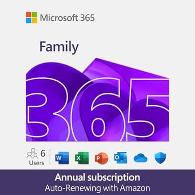 Microsoft 365 Family | 12-Month Auto-Renewing Subscription | Up to 6 People | Word, Excel, PowerPoint | up to 6 TB OneDrive Cloud Storage | PC/Mac PC/Mac & Mobile devices | Amazon Subscription
