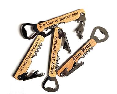 Personalised Corkscrew and Bottle Opener with Beech Wood Handle