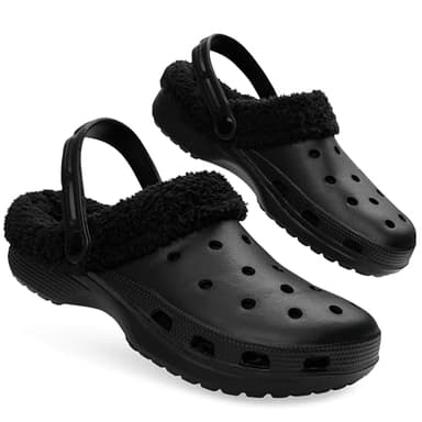 CityComfort Men's Teens Clogs Winter Classic Fleece Lined House Shoes - Warm Garden Shoes Slip On with Strap (Black, 7 UK)
