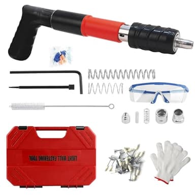 5 Gears Manual Mini Nail Gun, 120Pcs Round Nails, Concrete Nail Gun, Mini Portable Nail Shooting Machine with Safety Glasses, Silencing Riveting Tool for Cement Wall/Household Woodworking-Red