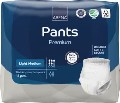 Abena Incontinence Pants Light, Eco-Labelled Incontinence Pants for Men & Women, Comfortable, Protective & Discreet, Fast Absorption, Sustainable Incontinence Pads - M0, 900ml, 32-43" Waist, 15PK