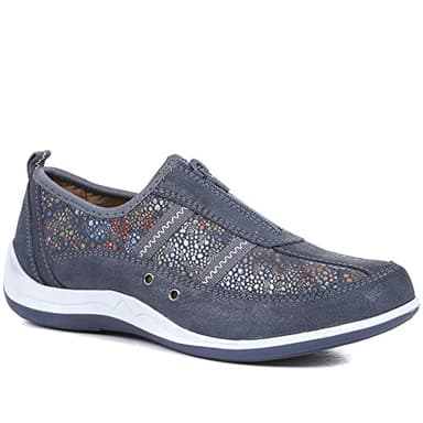 Pavers Women's Leather Shoes in Blue - Cushioned Footbed and Arch Support - Shoes with Zip Fastening - Ladies Sporty Footwear - Size UK 7 / EU 40