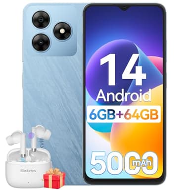 Blackview Mobile Phones, WAVE 8C Android 14 Phones, 6GB+64GB/2TB Octa Core, 6.56" HD+Display, 5000mAh Smart phone 10W Fast Charge, 8MP+13MP Camera, Triple Card Slots, Face Unlocked, OTG, GPS - Blue