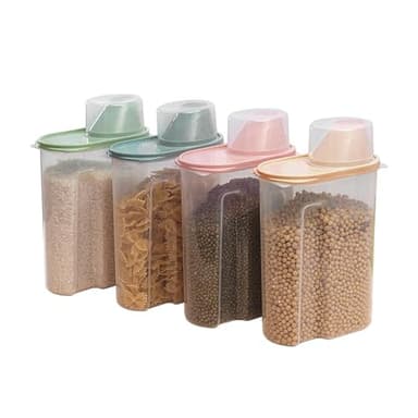 CROWNSHOP 4 Pieces 2.2L Cereal Container Storage Set Kitchen Airtight Container Storage Box with Pour Spout and Measuring Cup Dry Food Dispenser Containers (2.2L)