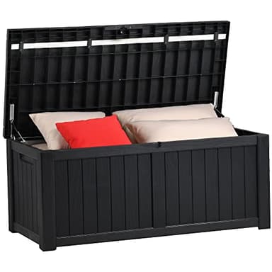 YITAHOME Garden Storage Box Waterproof, Heavy Duty 460L Large Resin Deck Boxes, Weather Resistant Durable Garden Storage Box, Outdoor Cushions, Lockable, Outdoor Storage Containers,Black