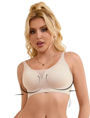 ohyeahlady Non Wired Bras for Women Comfort Padded Push Up Bralettes Wireless Full Coverage Supportive Sleep Minimiser Bras Plus Size Underwear for Large Bust Nude XL