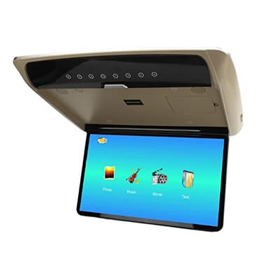 Car Overhead Monitor, 15.6 Inch Wide IPS Screen Car Roof Mount DVD Player Monitor, Flip Down Overhead Car Monitor Support HDMI, USB/SD, AV, Built in Speaker (Beige)