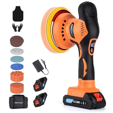 Protmex Cordless Car Buffer Polisher, 6IN Car Buffers And Polishers Kit, 6 Variable Speed Car Polishing Kit, 2*21V 2.0Ah Batteries Cordless Polisher For Car Detailing/Polishing/Waxing/Scratch Removing