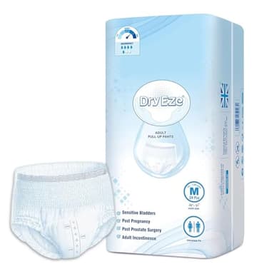 DryEze Pull Up Incontinence Pants for Men & Women - Super Absorbent Adult Nappies for Women - Pack of 24 Medium Universal Fit Adult Diapers Pants