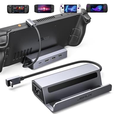 JSAUX Steam Deck Dock, 5-in-1 Docking Station Compatible with Steam Deck/OLED/ROG Ally/Lenovo Legion Go, Steam Dock with HDMI 2.0 4K@60Hz, 100Mbps Ethernet, Dual USB-A 2.0 and 100W USB-C Port-HB0602