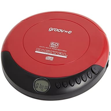 groov e RETRO Compact CD Player - Personal Music Player with CD-R & CD-RW Playback - Anti-Skip Protection, Programmable Tracks - Earphones Included - Micro-USB or Battery Powered - Red