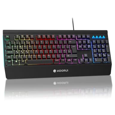 KOORUI Gaming Keyboard, 104Keys Wired Gaming Keyboard, LED Backlit Computer Keyboard, Mechanical Feel Keys, Anti-ghosting Keys, Waterproof Wired Keyboard, USB Membrane Keyboard for Desktop