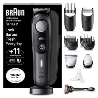 Braun Beard Trimmer Series 9 BT9441, Beard Trimmer Men Rechargeable, Trimmer with Barber Tools and 180-min Runtime, Hair and Beard Trimmers for Men, Black