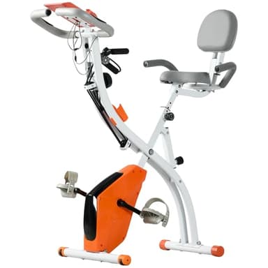 HOMCOM 2-in-1 Folding Exercise Bike, Foldable Stationary Bike with 8-Level Adjustable Magnetic Resistance, Arm Resistance Band, Pulse Sensor and LCD Display, Orange