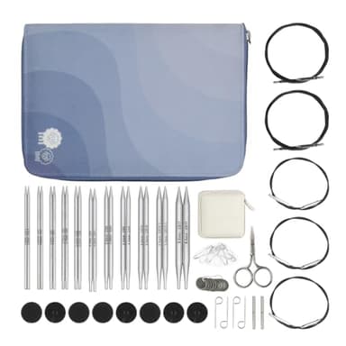 KnitPro Nova Interchangeable Needle Set – 11 x 13cm Circular Knitting Pin Pairs with Accessories Nova Regal Set for Beginners, Professionals & Gift Set, Silver, 22