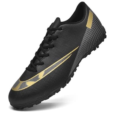 Topwolve Football Boots Men's Astro Turf Trainers Outdoor Football Shoes Professional Athletics Sneakers Teens Training Soccer Shoes,Black Gold,9 UK