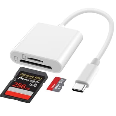 USB-C SD 3.0 Card Reader, 104Mbps Dual Slots Micro SD/SD Card Reader USB C 3.0 Memory SD Card Reader for iPhone 16/15 Series, iPad, Mac, and Android/Windows/Linux/Mac OS Systems