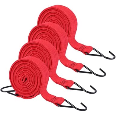 GAOHAN 4 Pack Bungee Cords with Hooks Heavy Duty 2m Long Bungee Straps Elastic Rope Luggage Bungee Straps Anti-slip Flat Elasticity Rubber Straps for Bike Tarp Camping Tent Car Roof Rack Fixings(Red)