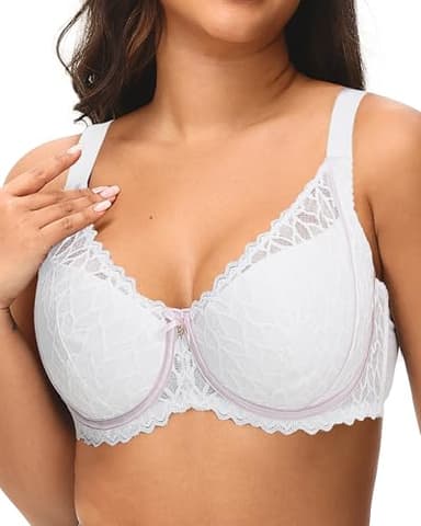 Svmer Women‘s Lace Bra Plus Size Comfortable Ladies Support Underwire Push Up Bra White 44DD