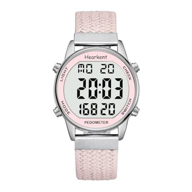Hearkent Pedometer Watch for Women, Step Tracker with Calories Counter, Non Bluetooth Pedometer Watch, 30M Waterproof, LCD Large Number Display Wrist Watch for Walking and Daily Activity(Pink)