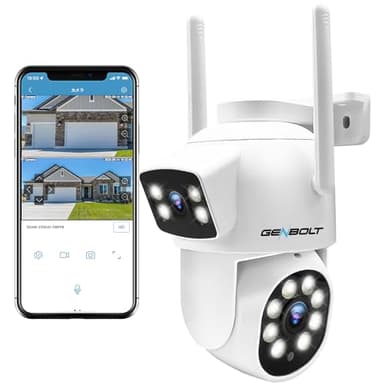 GENBOLT PTZ WiFi Security Camera Outdoor, CCTV Camera with Dual View, Dual lens Home Surveillance IP Camera with Color Night, Auto Tracking Humanoid Detection [DC&PoE]