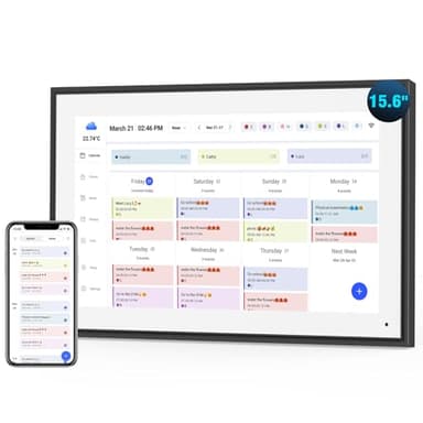 Calendar Digital 15.6 Inch Electronic Calendar&Chore Chart, 1920 * 1080P IPS Touchscreen Wall Smart Weekly and Monthly Planner For family Black